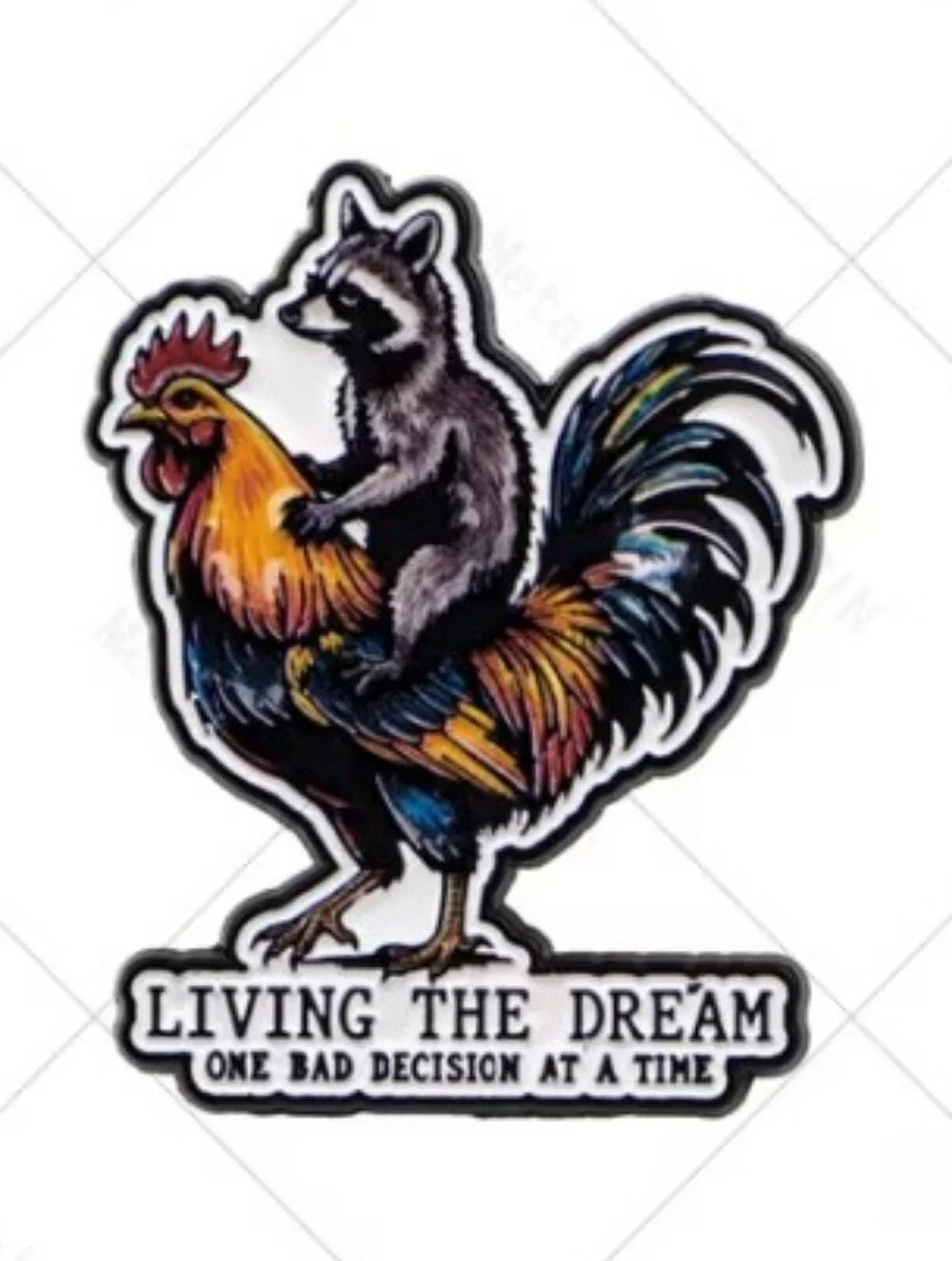 Raccoon Riding Rooster Pin 